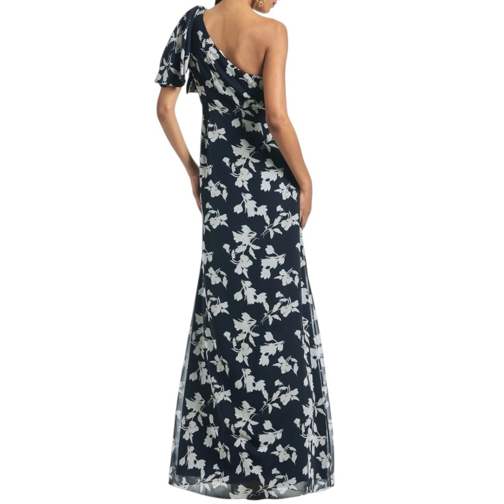 NWT SACHIN + BABI Navy Floral Sleeveless One Shoulder Bow Dress Gown Size 6 - Picture 3 of 5